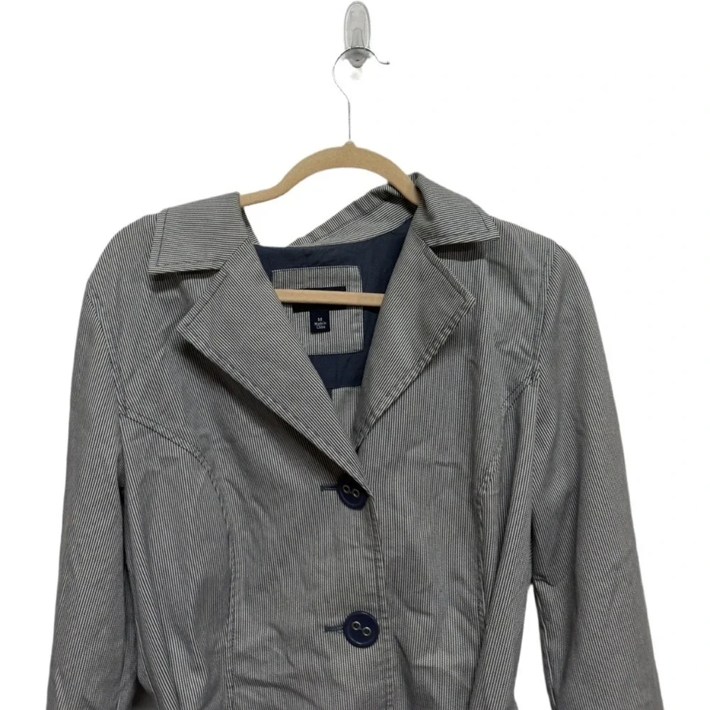 Sonoma Life + Style Women's Medium Striped Belted Trench Coat Blue Lightweight
